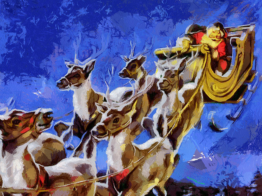 900x675 Santa Claus And Reindeer Painting By Georgi Dimitrov - Santa Claus Painting