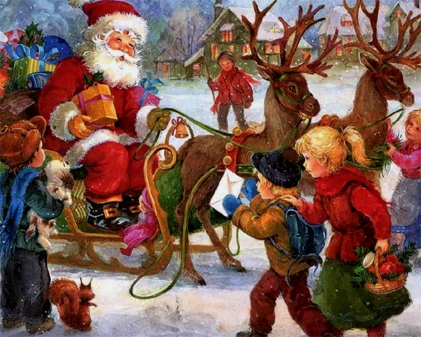 591x473 Santa's Team - Santa Claus Painting For Kids