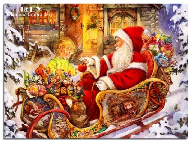 640x479 Diy Diamond Painting Christmas Santa Claus Giving Gifts To Kids - Santa Claus Painting For Kids
