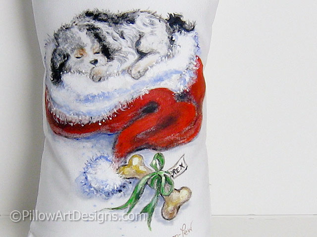 640x480 Christmas Pillow Hand Painted Dog With Santa Hat - Santa Hat Painting