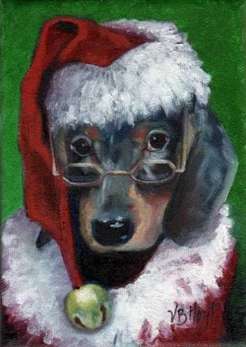 352x495 Santa Babe, Animal Art, Oil Painting, Dachshund In Santa Hat - Santa Hat Painting