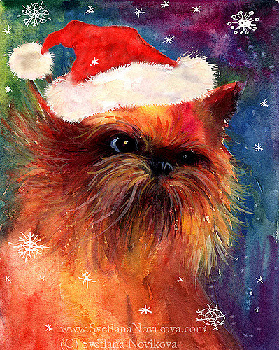 399x500 Brassels Grifon Santa Hat Painting Commissions, - Santa Hat Painting
