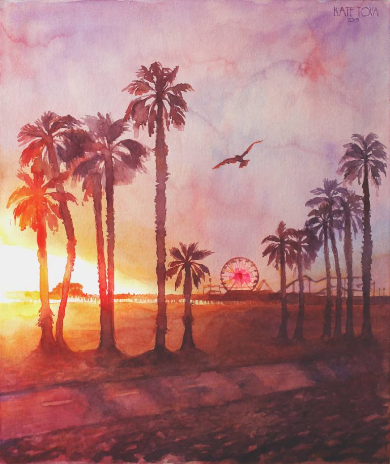 770x915 Saatchi Art Santa Monica Pier. Sunset. Painting By Kate Tova - Santa Monica Painting