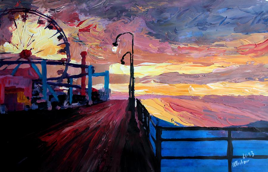 900x578 Santa Monica Pier At Dawn Painting By M Bleichner - Santa Monica Painting