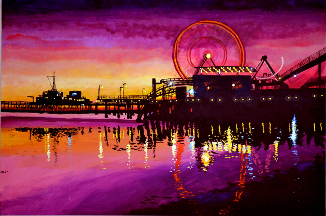 640x424 Juan Carlos Vizcarra Artwork Santa Monica Pier Original - Santa Monica Painting