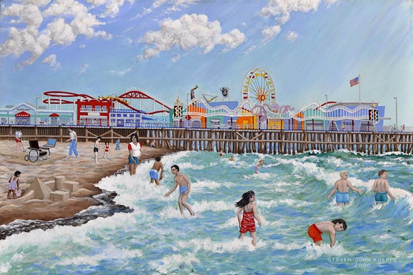 600x400 Pacific Park On Santa Monica Pier From North Beach - Santa Monica Pier Painting