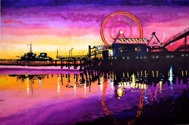 770x511 Saatchi Art Santa Monica Pier Painting By Juan Carlos Vizcarra - Santa Monica Pier Painting