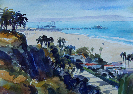 553x392 Watercolor, Oil, Pastel Artworks In The California Impressionist - Santa Monica Pier Painting