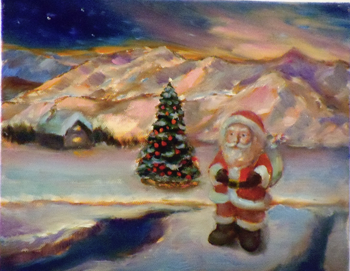 720x558 Paintings Of Santa Claus And Christmas, Art By Riki R Nelson 2017 - Santa Oil Painting