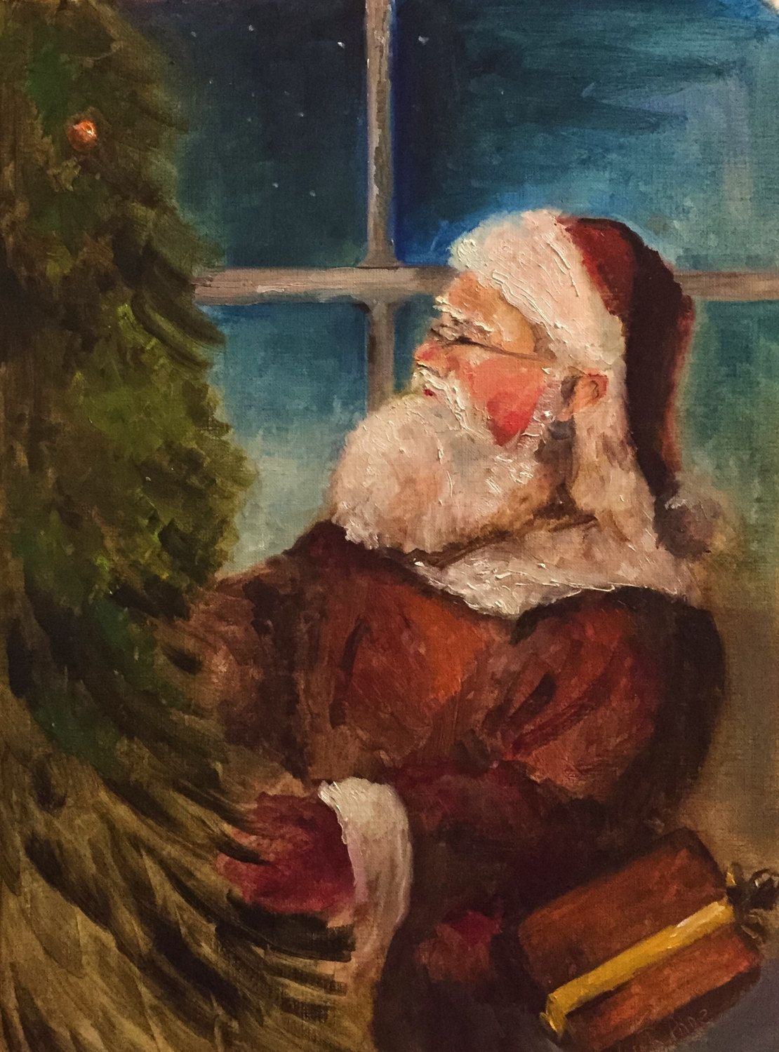 1110x1500 Santa Claus Original Oil Painting By Nina R.aide Still Life Art - Santa Oil Painting