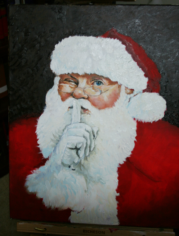 608x800 Shhh, It's Santa, Oil On Canvas - Santa Oil Painting