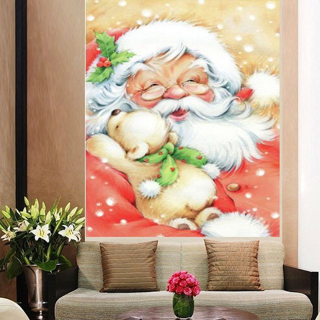 640x640 5d Diy Diamond Painting Santa Claus Amp Dog Cross Stitch Colorful - Santa Painting