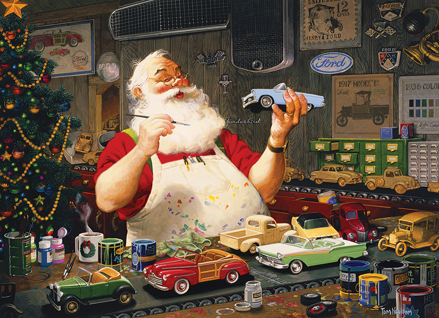 900x651 Santa Painting Cars Jigsaw Puzzle - Santa Painting