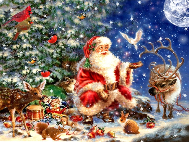640x480 Full Cube Drill 5d Diy Diamond Painting Lovely Christmas Santa - Santa Painting