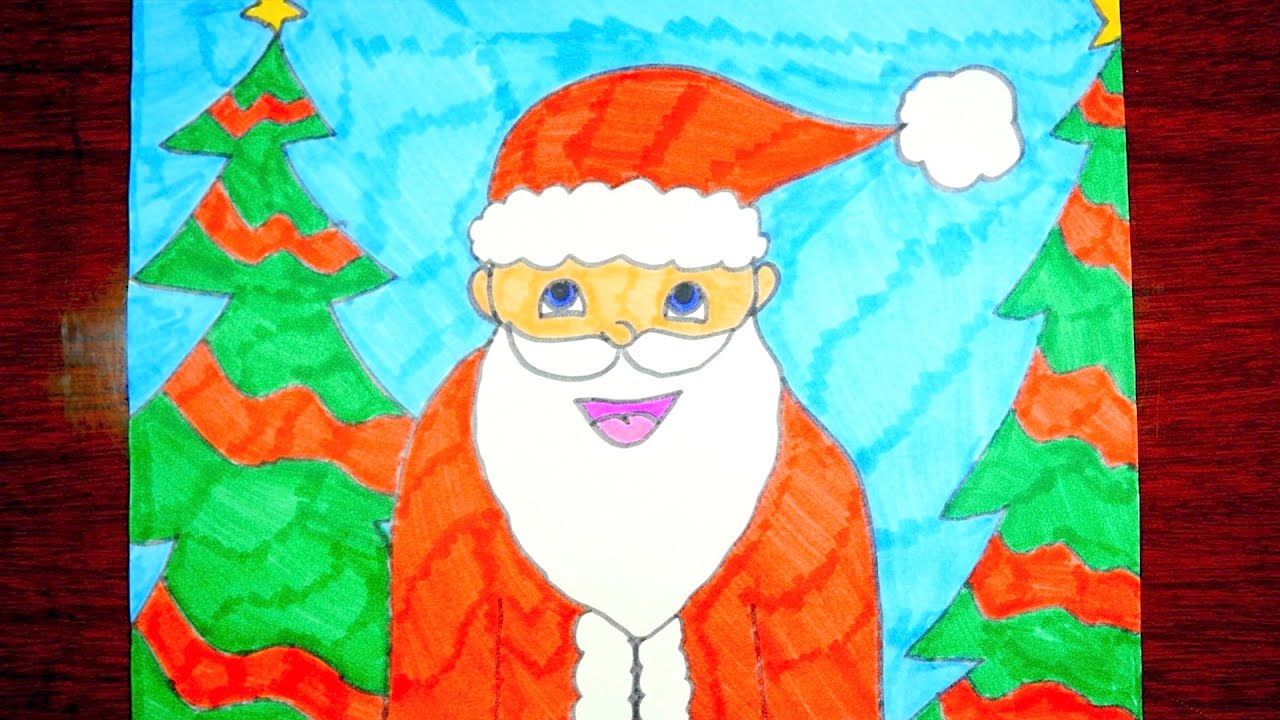 1280x720 How To Draw Santa Claus Kids Christmas Coloring Video - Santa Painting For Kids