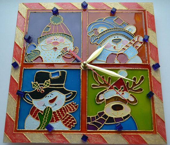 570x486 Christmas Wall Clock.kids Wall Clock.for Children's Room.hand - Santa Painting For Kids