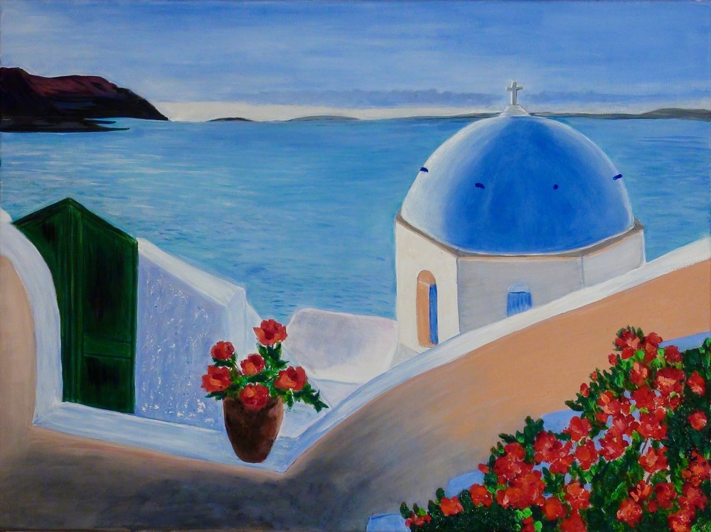1000x749 Paintings By Gundi Heinemann Awe - Santorini Oil Painting