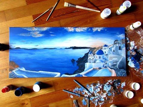 480x360 Santorini Acrylic Painting - Santorini Oil Painting