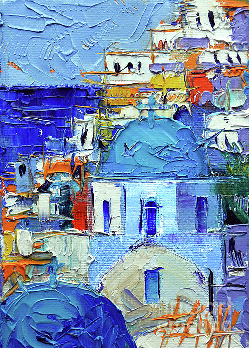 500x700 Santorini Blue Cupolas - Santorini Oil Painting