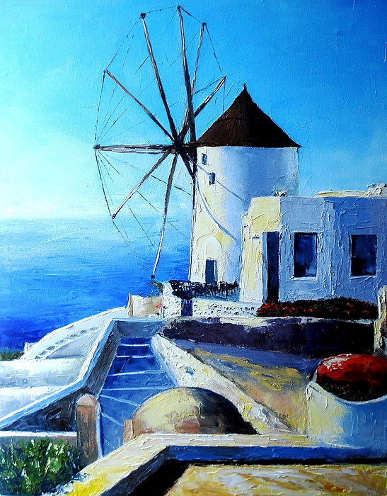 547x700 Santorini Painting By Claudia Mandl - Santorini Oil Painting