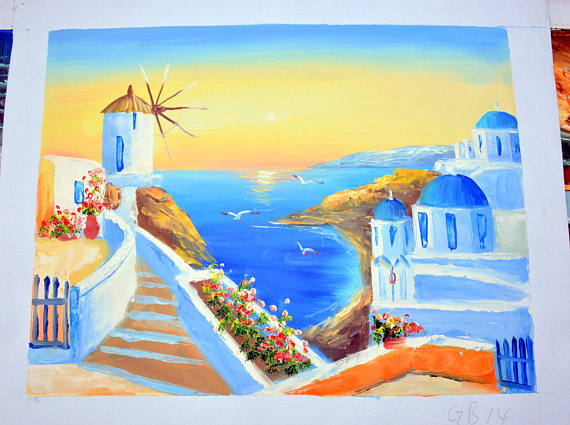 570x425 Santorini Sunset 10 Landscape Paintingoriginal Oil Painting - Santorini Oil Painting