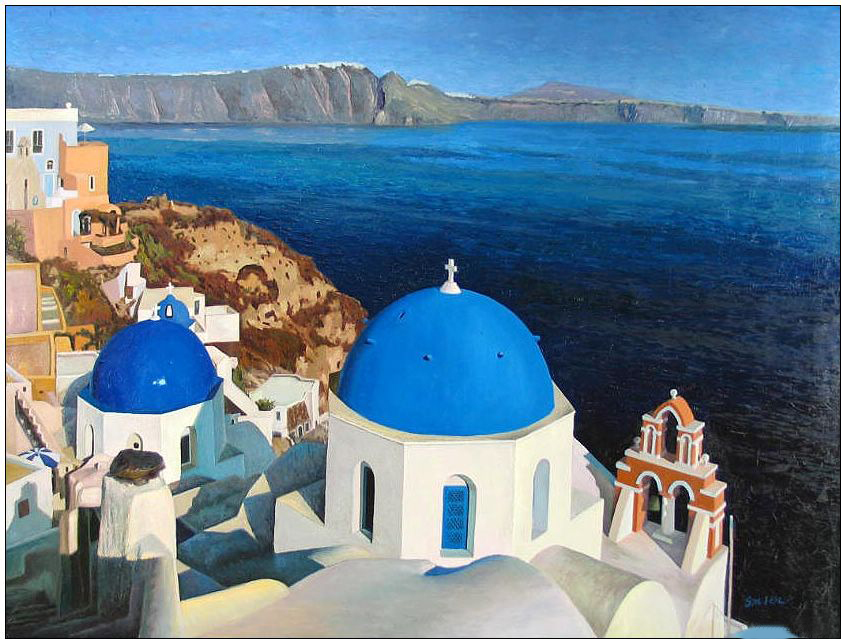 841x639 Seascape Oil Painting,seascape Oil Paintingsmediterranean Santorini 1 - Santorini Oil Painting