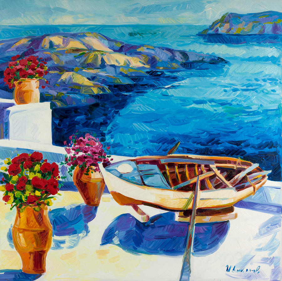 900x895 Summer In Santorini Painting By Ivailo Nikolov - Santorini Oil Painting