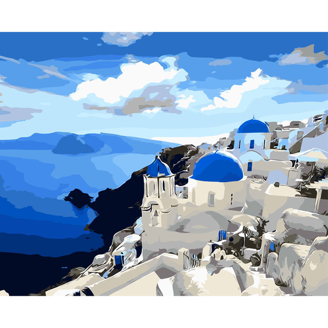 640x640 Haochu Mediterranean Blue Ocean Beautiful Santorini Landscape Diy - Santorini Painting