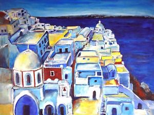 300x224 Santorini Greece Painting On Canvas 48x36 By Benwill Ebay - Santorini Painting