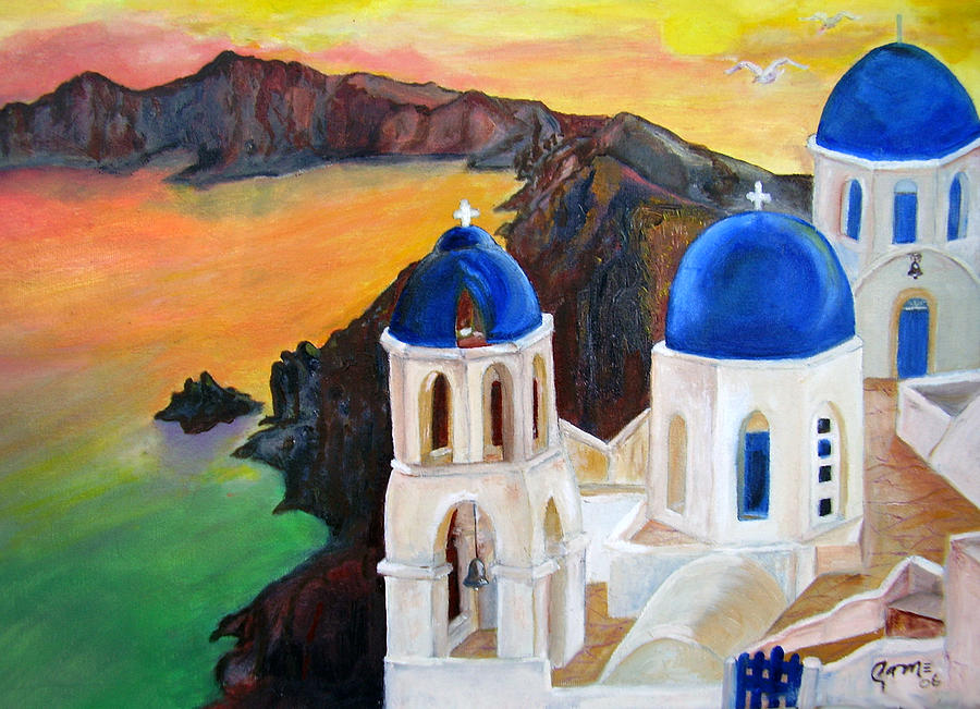 900x651 Santorini Greece Painting By Veronica Zimmerman - Santorini Painting