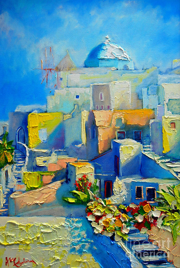 605x900 Santorini Light Painting By Ana Maria Edulescu - Santorini Painting