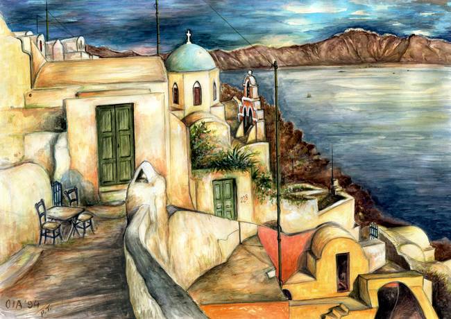 650x460 Santorini Village - Santorini Painting