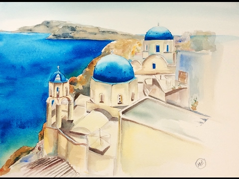480x360 Watercolor Santorini Painting Demonstration - Santorini Painting