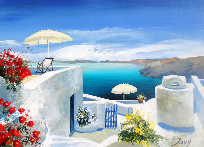 700x506 Savy ~ Santorini Walkway Tutt'Art@ Pittura Scultura - Santorini Painting