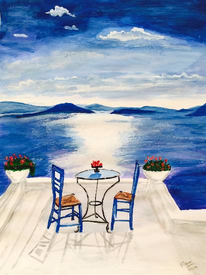 412x550 Artwork By Vikram Jadhav - Santorini Painting