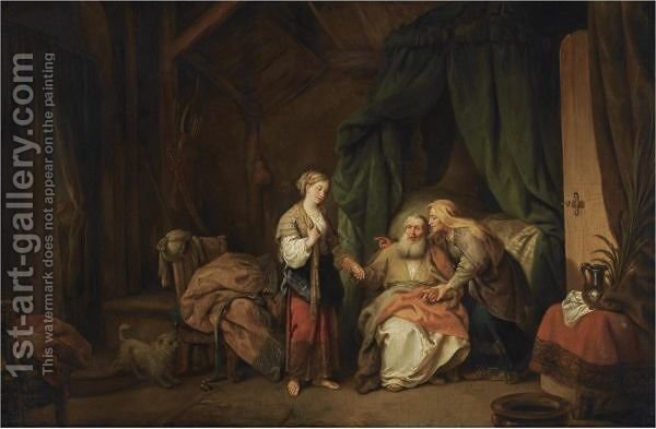 600x393 Sarah Offering Hagar To Abraham Christian Wilhelm Ernst Dietrich - Sarah Painting