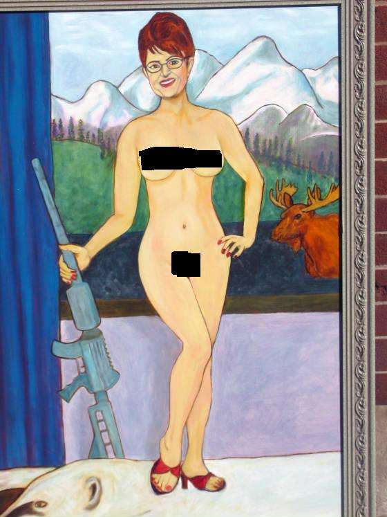 560x747 Naughty Political Portraits Sarah Palin's Painting In A Chicago Bar - Sarah Palin Painting