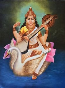 221x300 Hindu Goddess Saraswati Painting Handmade Indian Religious Oil - Saraswati Painting