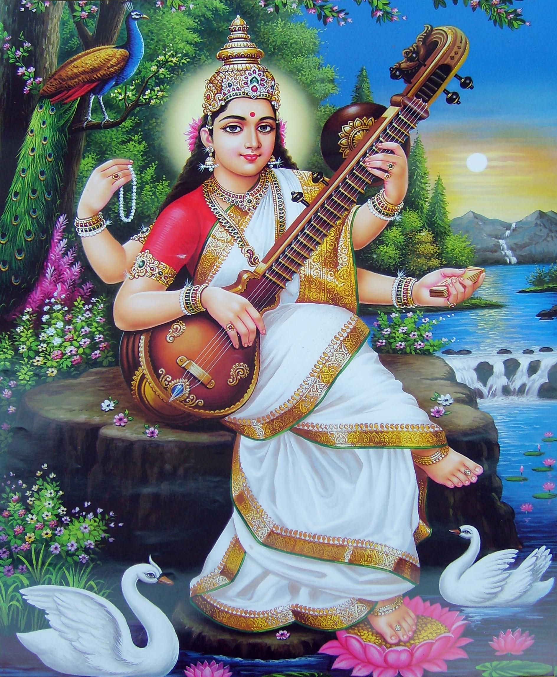 1888x2292 Painting Of Goddess Saraswati - Saraswati Painting