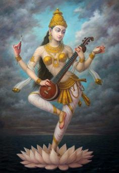 236x343 Saraswati , The Goddess Of Purity, Creativity, Art, Music, - Saraswati Painting