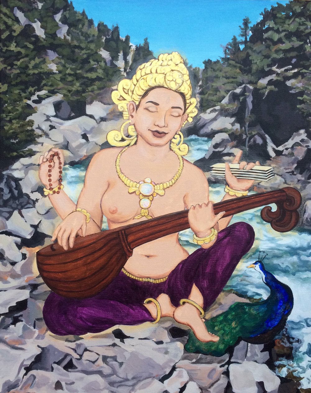 1000x1266 Saraswati In Boulder Canyon Goddess Painting Devillier Art - Saraswati Painting
