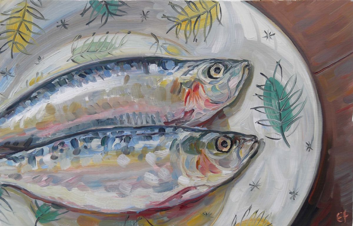 1200x769 Emily Feaver Artist Sardines On Carnival Plate - Sardines Painting
