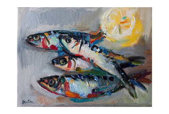 570x385 Fine Art Giclee Print The Sardines Still Life Prints Oil - Sardines Painting