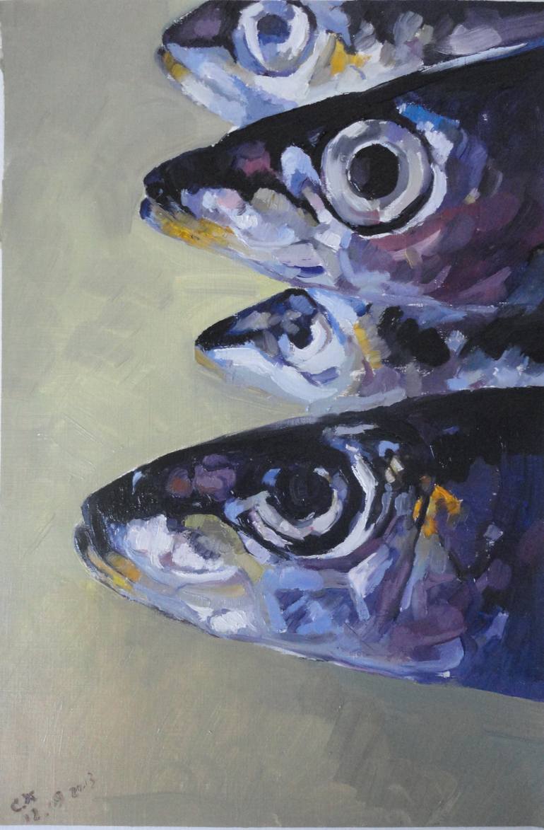 770x1173 Saatchi Art Les Regards Des Sardines Painting By Chen Xi - Sardines Painting