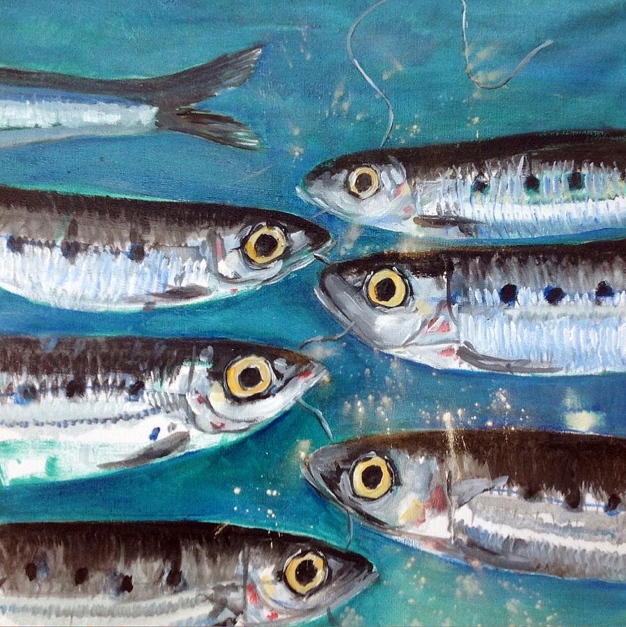 899x900 Sardine Faceoff Painting By Chris Walker - Sardines Painting