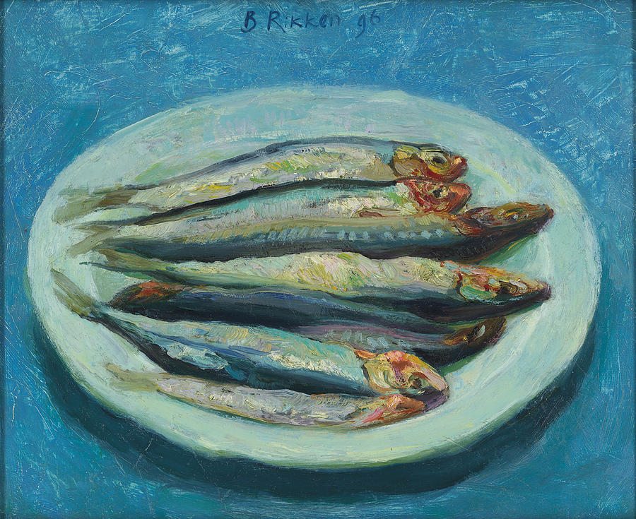 900x735 Sardines On A White Plate Painting By Ben Rikken - Sardines Painting