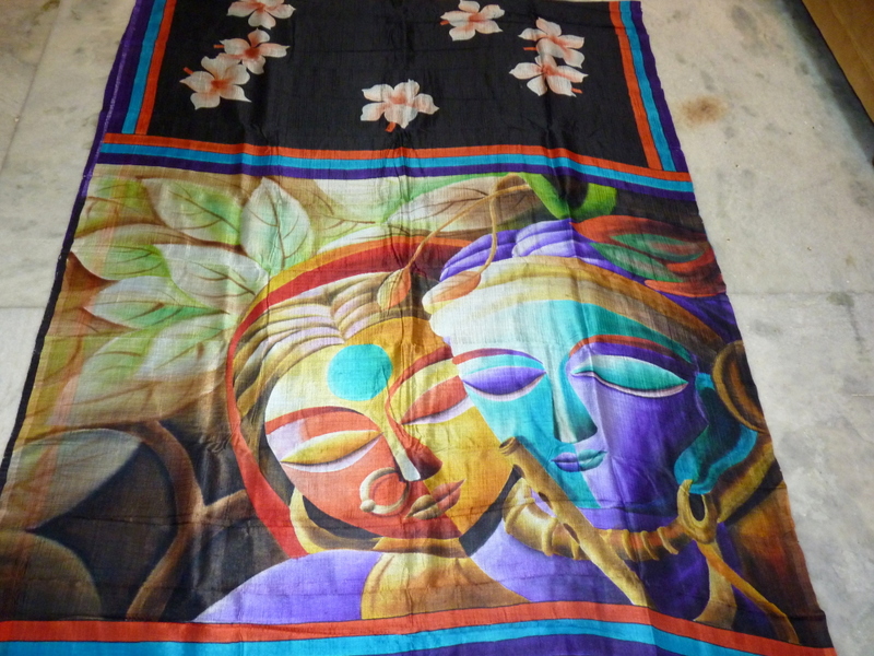 800x600 Hand Painting On Handwoven Mushridabad Silk Saree - Saree Painting