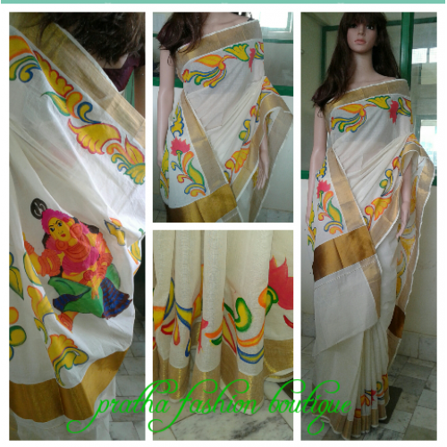 500x500 Mural Painted Kerala Saree - Saree Painting