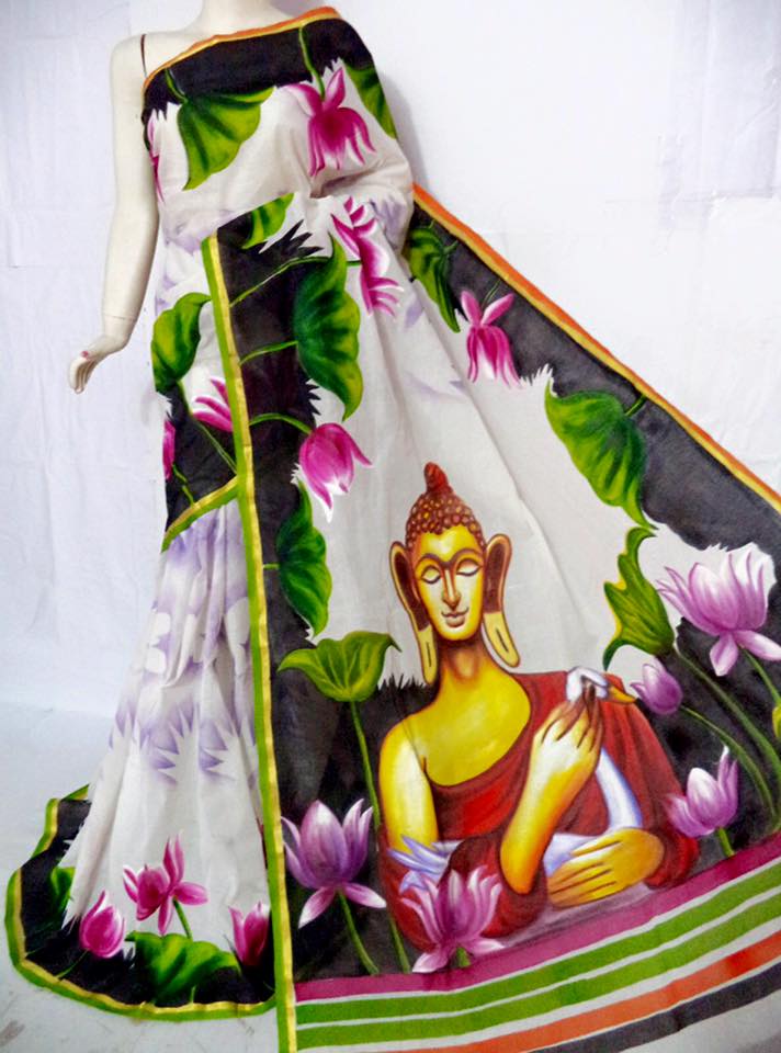 712x960 Exclusive Painting On Bengal 3ply Hand Loom Cotton Saree Buy - Saree Painting