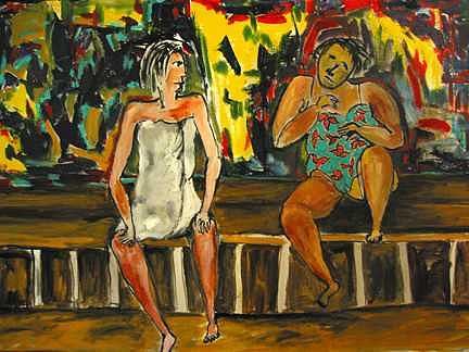 432x324 In The Sauna Painting By Padma Prasad - Sauna Painting